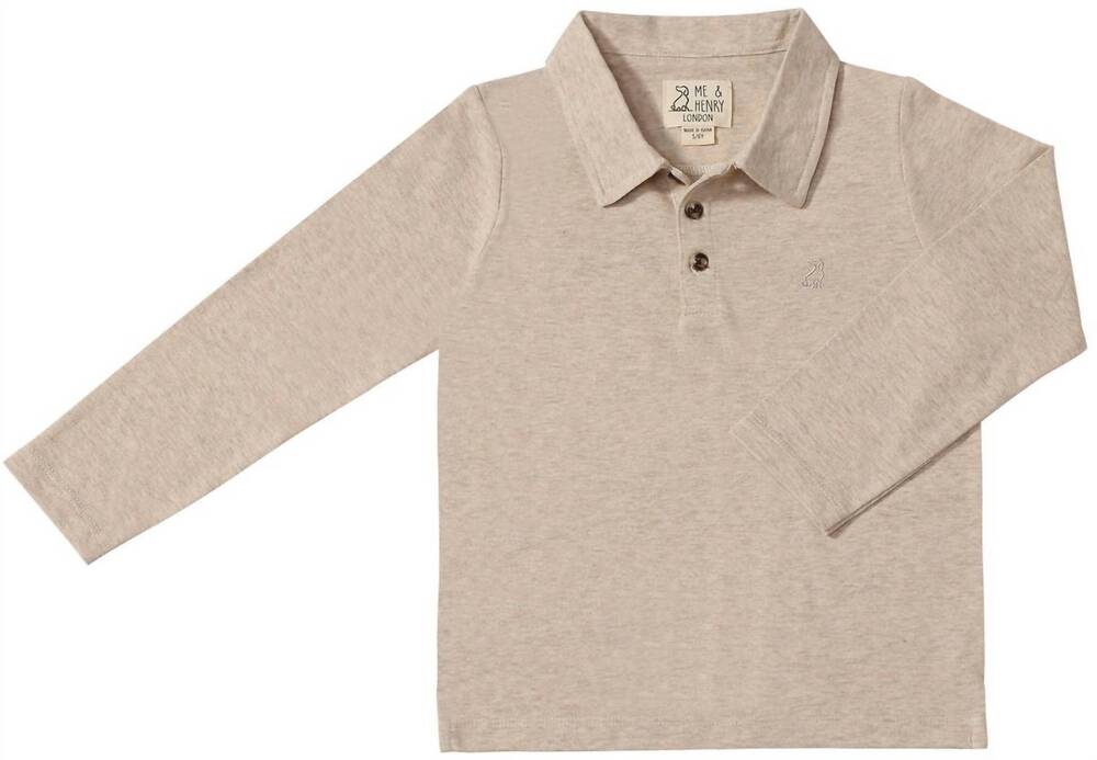 NEW ME & HENRY boys spencer long sleeve polo in cream
